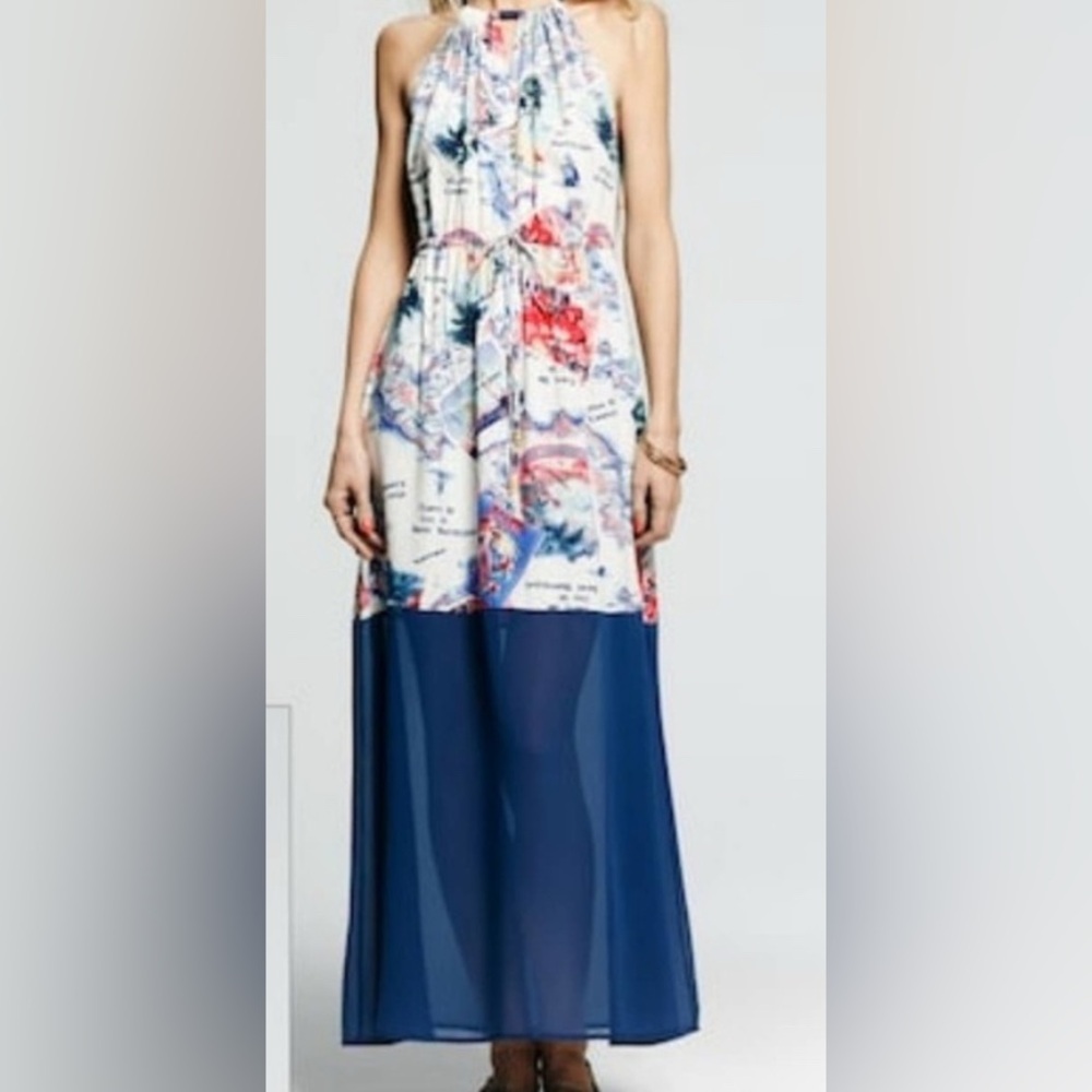 Peter Som Postcard Halter Style Maxi-Dress Blue Multicolor Women’s Size Medium
